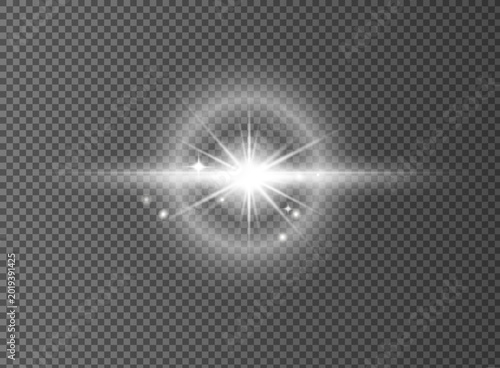 Bild auf Leinwand Bright white luminous light effect with glowing star rays, soft halo and sparkling particles isolated on transparent background