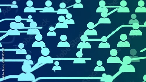Connected people icons network against dark gradient background