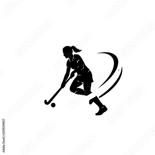 Female Field Hockey Player Silhouette Vector, Women Hockey Action Clipart Design