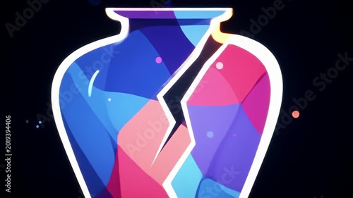 Stylized vase with geometric color blocks & cracks