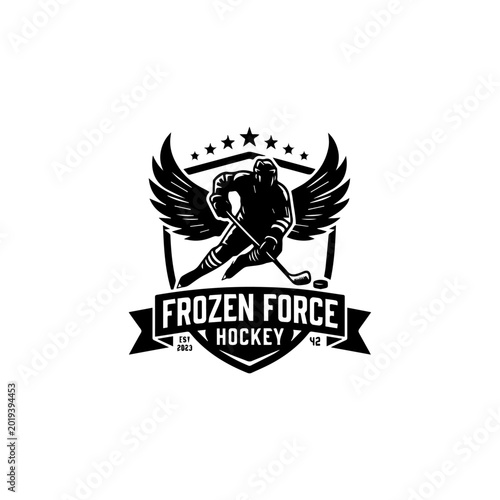 Polar Hawks Hockey League Emblem Vector Design, Winged Shield Ice Hockey Team Logo Clipart