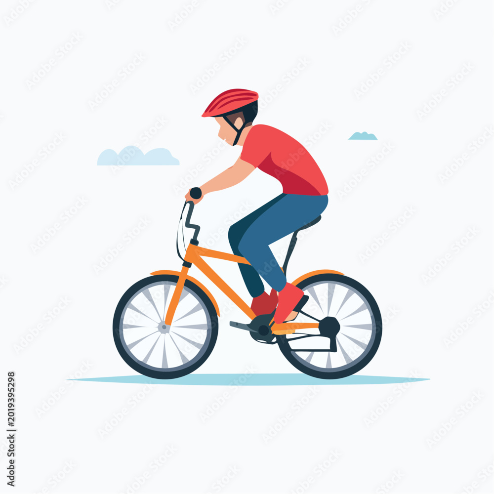 Naklejka premium Person Riding a Bicycle with Helmet
