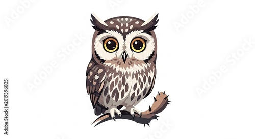 Brown owl sitting on branch.