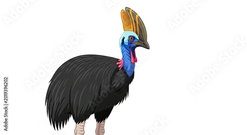 Cassowary bird with colorful neck feathers.