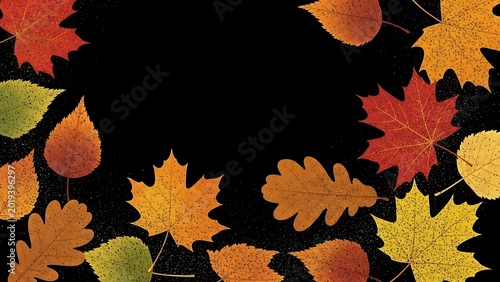 Autumn Leaves Border on Black Background.