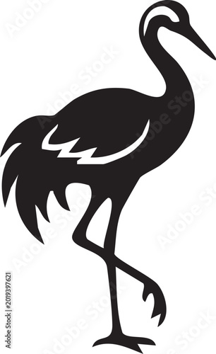 Elegant Crane Silhouette: A minimalist, striking silhouette of a crane, showcasing its graceful form and poise. Captured with clean lines.