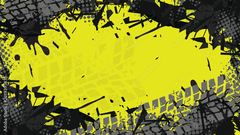 Fototapeta premium Abstract Racing Background with Yellow Tire Tracks and Urban Splatter