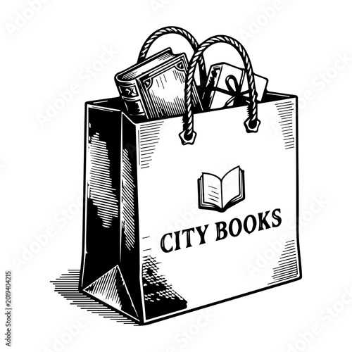 Luxury Shopping Bag Vector Illustration, Vintage Paper Bag with Handles Clipart Design