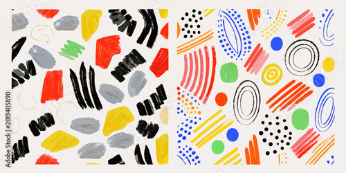 Konstfotografi abstract brushstroke pattern with colorful paint smears and textured shapes on w