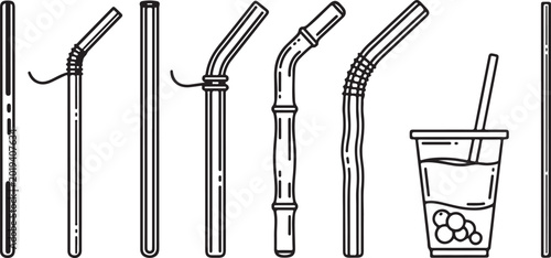 Tableau sur toile Black and white line icons of toothbrushes and toothpaste tube vector Vector