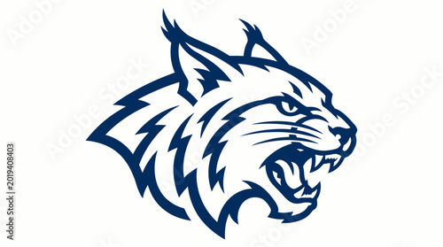Aggressive bobcat mascot head illustration in deep blue tones vector graphic