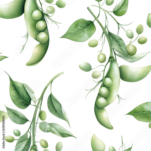 Watercolor seamless pattern of green peas, isolated on a white background. png