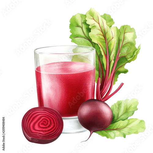 Watercolor beetroot smoothie, isolated on a white background. png