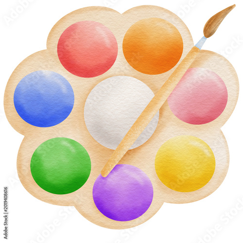 watercolor paints and brush