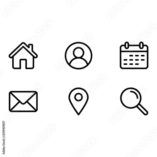 Outline UI icon set, white background