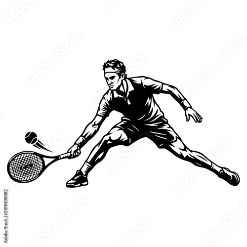 Male Tennis Player Low Slice Shot Vector Illustration, Men Athlete Dynamic Action Clipart