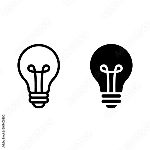 Light Bulb icon set, outline and solid, white background