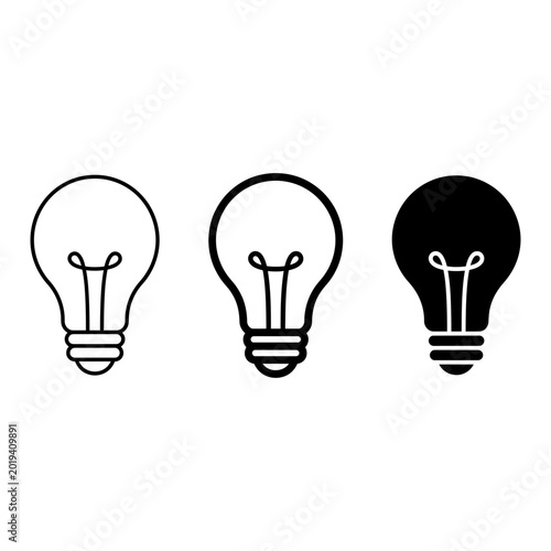 Light Bulb icon set, outline solid silhouette, white background, vector Illustration