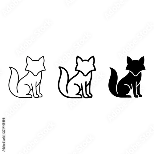 Fox icon set outline solid silhouette, white background
