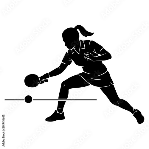 Female Table Tennis Player Silhouette Vector, Woman Ping Pong Athlete Action Clipart Illustration