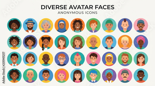 Diverse Avatar Faces Collection Representing People Icons.