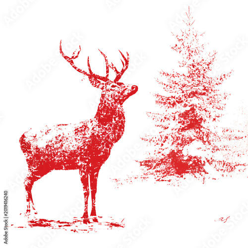 Beautiful Christmas Gift Card Design with Deer on White Background