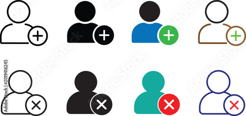 Tableau sur toile User Profile Add Remove Icons Set Vector Isolated on White