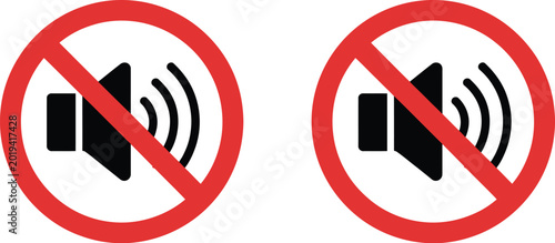 Принти на полотні Silent mode icons set, minimalist speaker symbols representing mute audio volume control and silent notification settings for app and UI design use