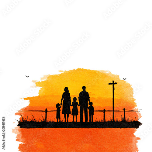 Professional Family Embracing Golden Sunset Isolated White Background Photo