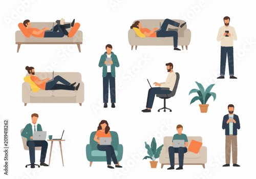Tableau sur toile People in various sitting and lying positions.