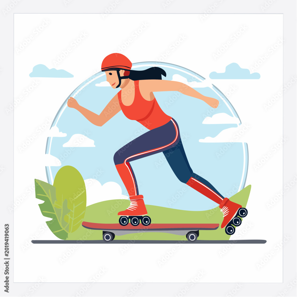 Obraz premium Woman Roller Skating in Park