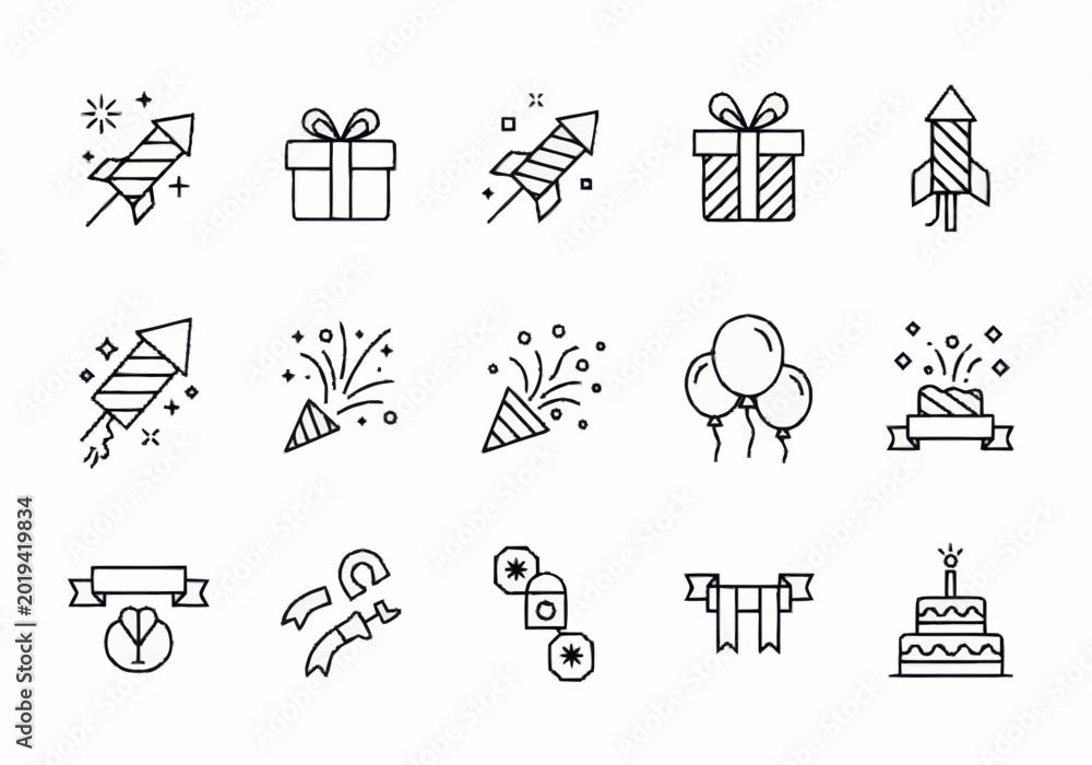Fototapeta premium Birthday Celebration Party Icon Set.