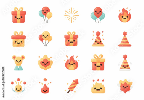 Tableau sur toile Cartoon smiling face icons set.