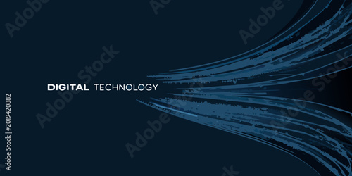 Foto Abstract luminous blue particle streams curving across a dark blue background hi