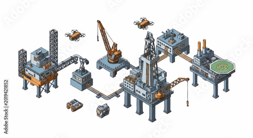 Canvas Print Industrial construction site with crane.