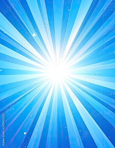 A radiant burst of white light emanating vibrant blue and cyan rays, creating an abstract and energetic background.