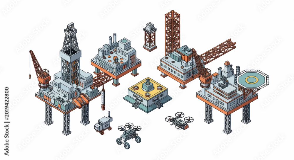 Obraz premium Industrial Lego Oil Rig Models.