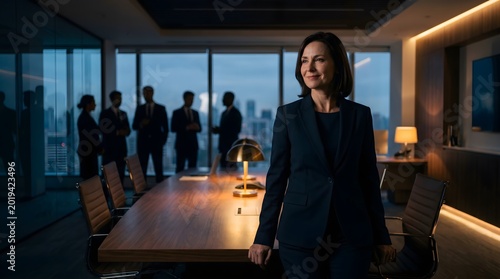 Confident Businesswoman Standing in Corporate Boardroom