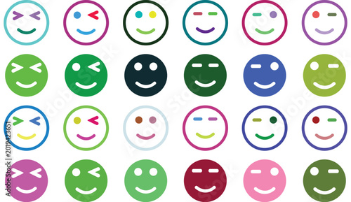 Quadro su tela Collection of colorful flat smiley face with various expressions emoji happy win