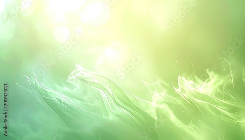 A vibrant abstract background showcasing glowing green and yellow waves with soft bokeh lights.