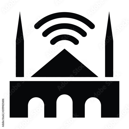 Photography Mosque with wifi symbol on white background