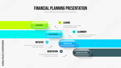 Professional Profile Slide Template Vector Illustration. Advertising Plan Four Element Diagram Presentation Layout. Service Portfolio 4 Step Infographic Slideshow Design.