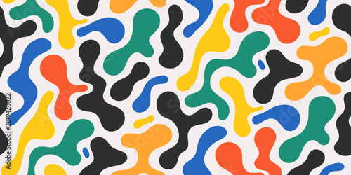 Konstfotografi Abstract interlocking organic shapes pattern in bold primary and secondary color