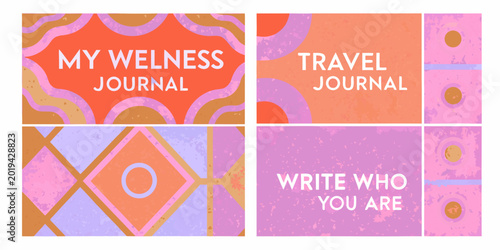 Slika na platnu Colorful journal covers with abstract wavy patterns and inspirational text vecto