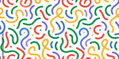 Tableau sur toile Colorful abstract squiggle pattern on white background 1980s memphis design styl