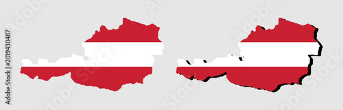 Fotografía Map of austria with national flag pattern
