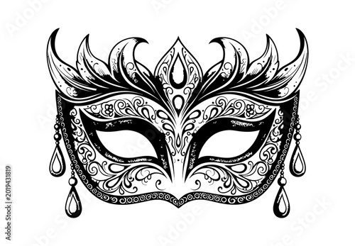 Fotografie Intricate black and white venetian mask with floral and swirl details