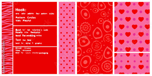 Quadro su tela red and pink pattern backgrounds with hearts and dots playful vibe one color pal