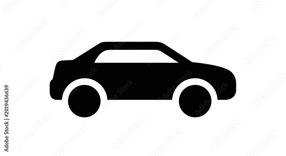 Fototapeta premium Minimalist black car silhouette icon isolated on white background, vector illustration of a sedan vehicle for automotive and transportation design