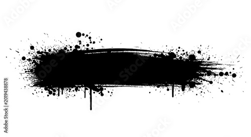 Black Grunge Ink Splatter Banner with Paint Drips and Artistic Brush Strokes on White Background